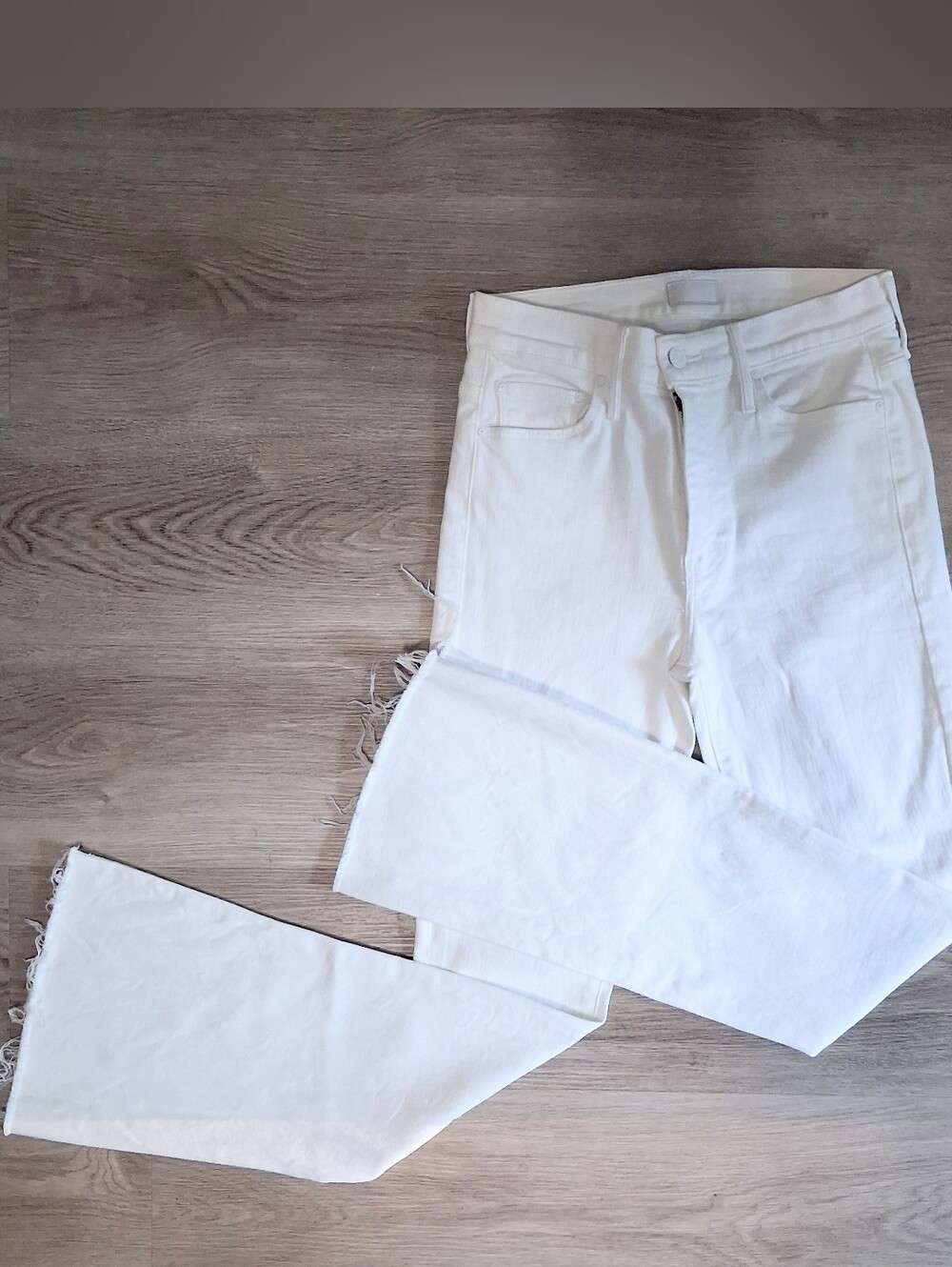 Mother The Weekender Fray white denim jeans Bootcut